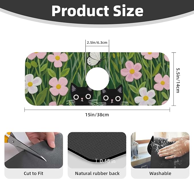 Pink Floral Cat Dish Drying Mat - Image 3