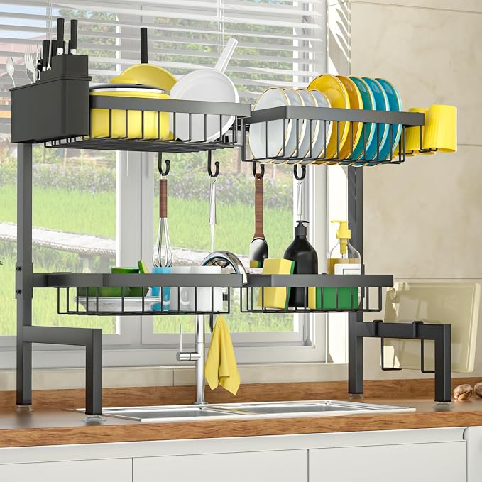 SNSLXH 4 Baskets 2-Tier Over The Sink Dish Drying Rack, 26.57"-35", Large Sink - Image 7