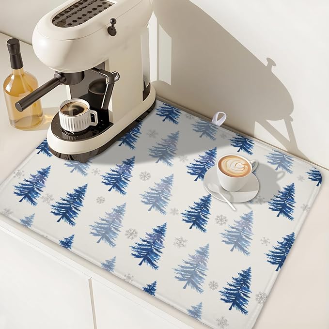 Winter Dish Drying Mat 18 x 24 Inch Blue Tree Dish Drying Pad Absorbent - Image 7