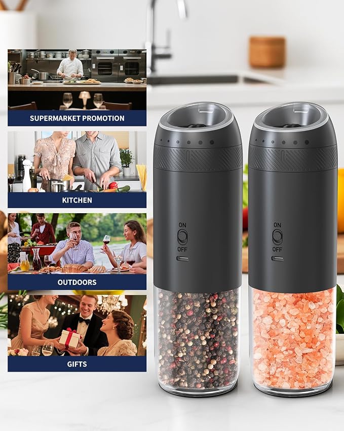 CIRCLE JOY Gravity Electric Salt and Pepper Grinder Set Rechargeable Automatic - Image 7