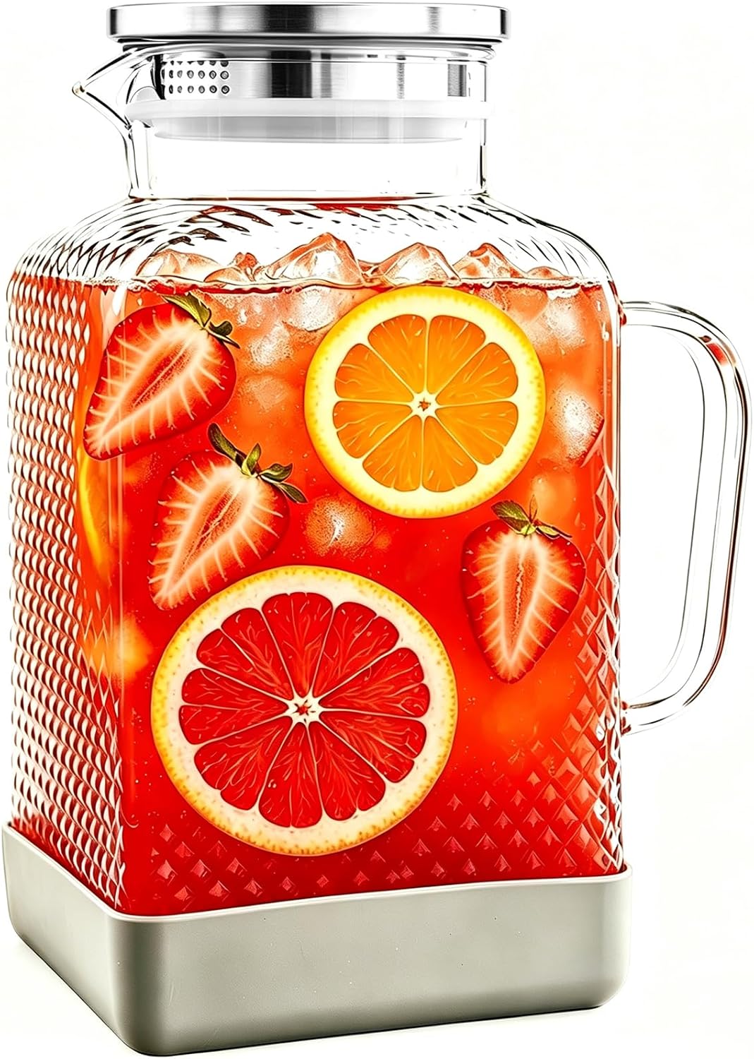 Glass Pitcher with Lid, 1 Gallon Glass Water Pitcher with Handle for