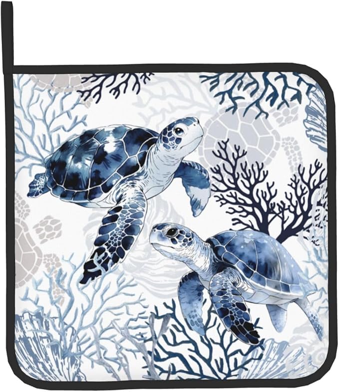 Coastal Oven Mitts and Pot Holders Sets of 2 Summer Kitchen Mitts Blue Sea - Image 9