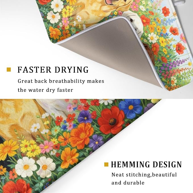 Spring Absorbent Drying Mat Colorful Flowers Dog Dish Drying Mat - Image 3