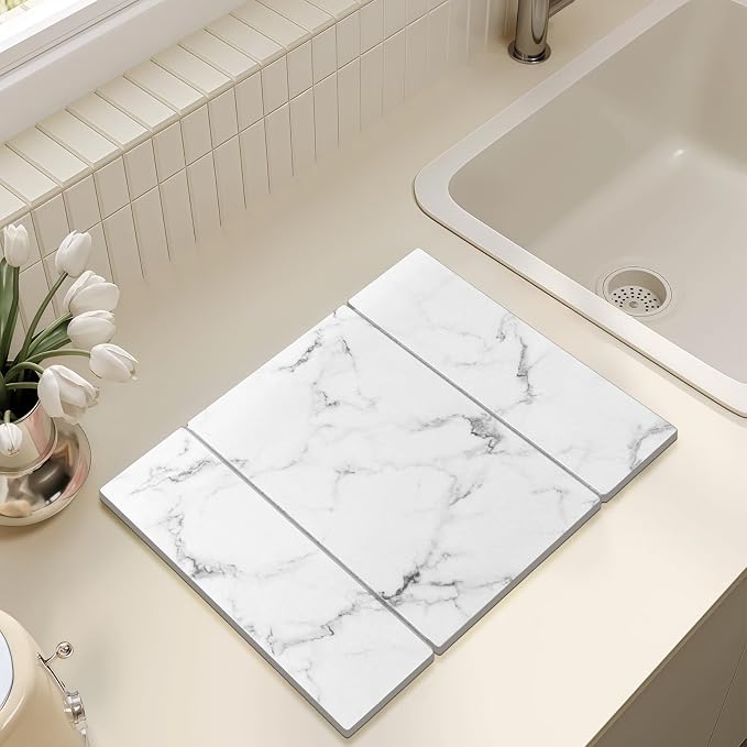 Large Stone Drying Mat for Kitchen Counter, Water-Absorbent Marble Diatomaceous - Image 2