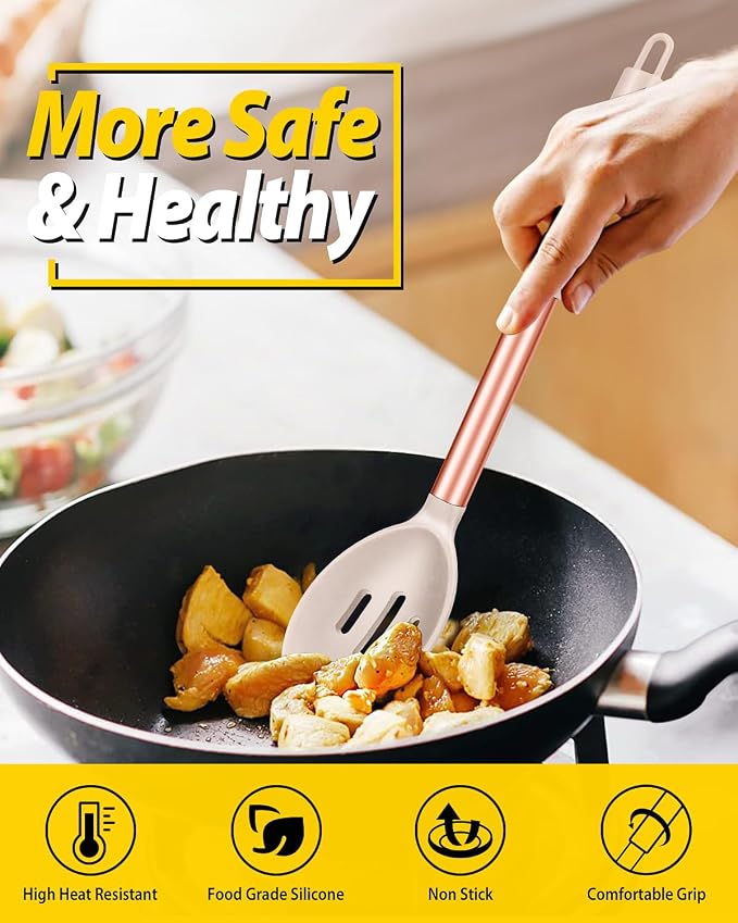 Pack of 2 Large Silicone Cooking Spoons, Non Stick Solid Basting Spoon - Image 3
