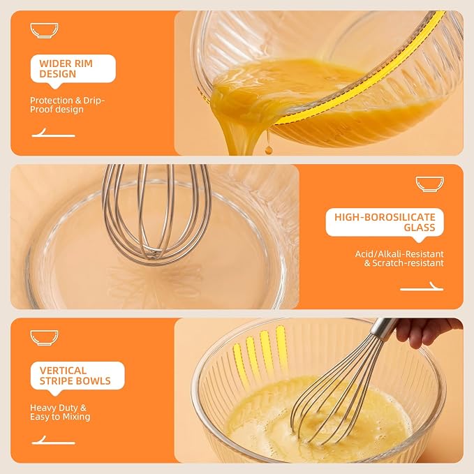 Jelife Glass Mixing Bowls with Lids Sets - Image 2