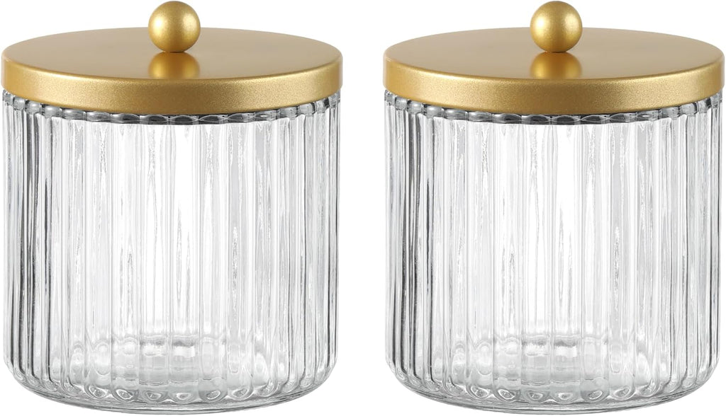 Matte Golden Yellow Set of 2 Glass Qtip Holder Dispenser Set for