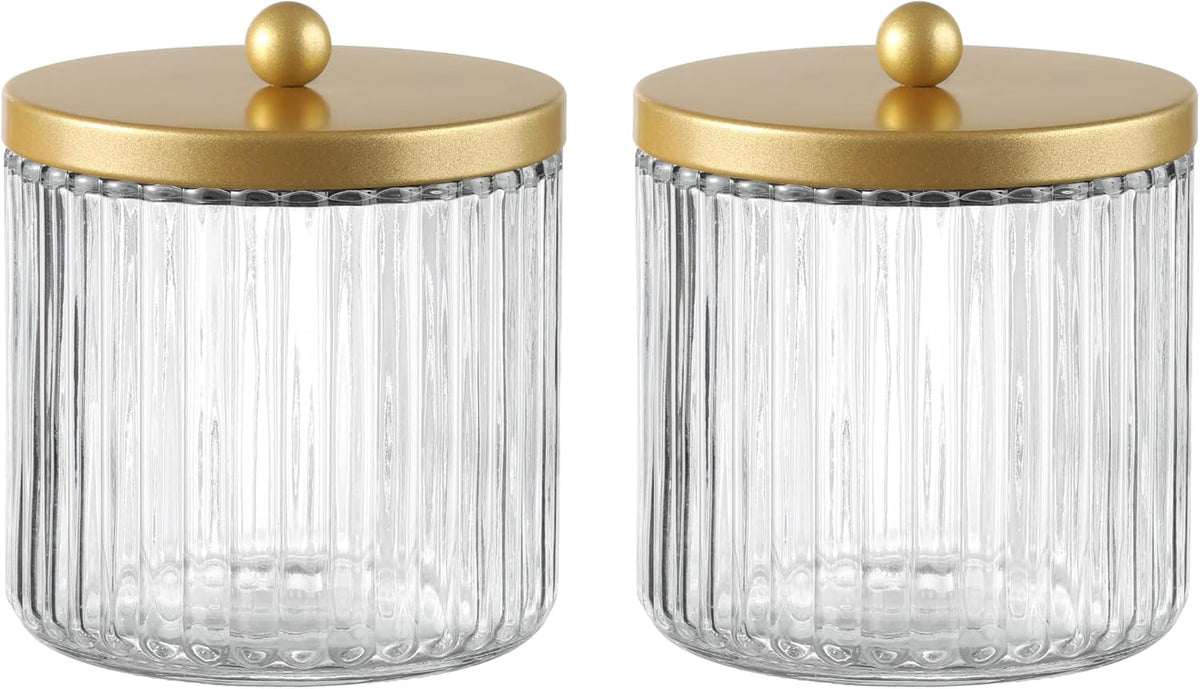 Matte Golden Yellow Set of 2 Glass Qtip Holder Dispenser Set for