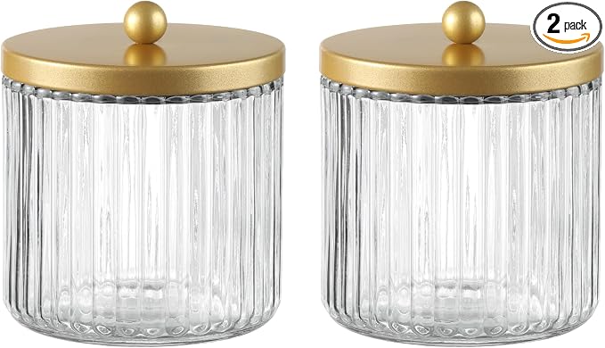KMwares Matte Golden Yellow Set of 2 Glass Qtip Holder Dispenser Set by KMwares
