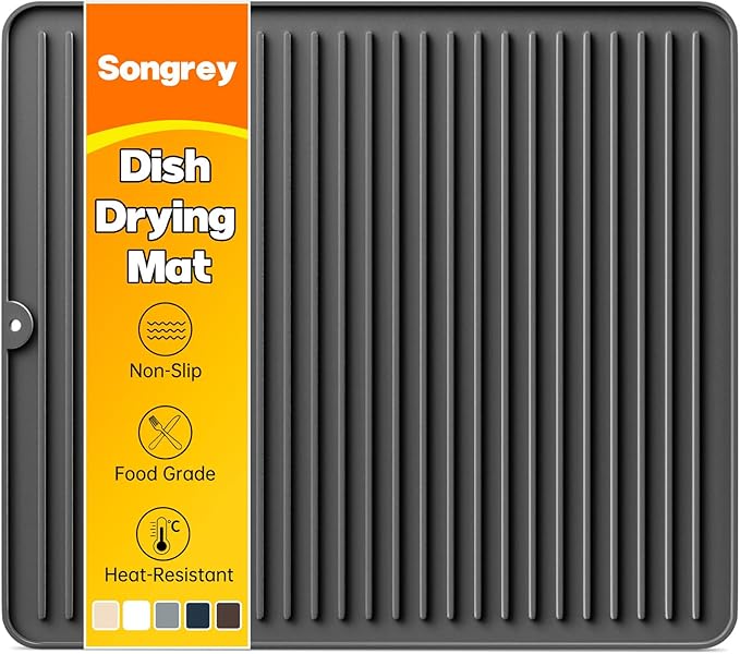 Songrey 18" x 16" Silicone Dish Drying Mat, Kitchen Counter Drying Pad by Unknown
