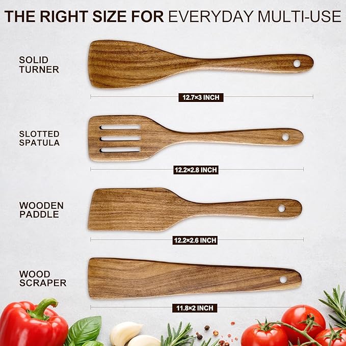 4 Pcs Acacia Wooden Spatula Set Non Toxic Kitchen Utensil Set Slotted Turner - Image 6