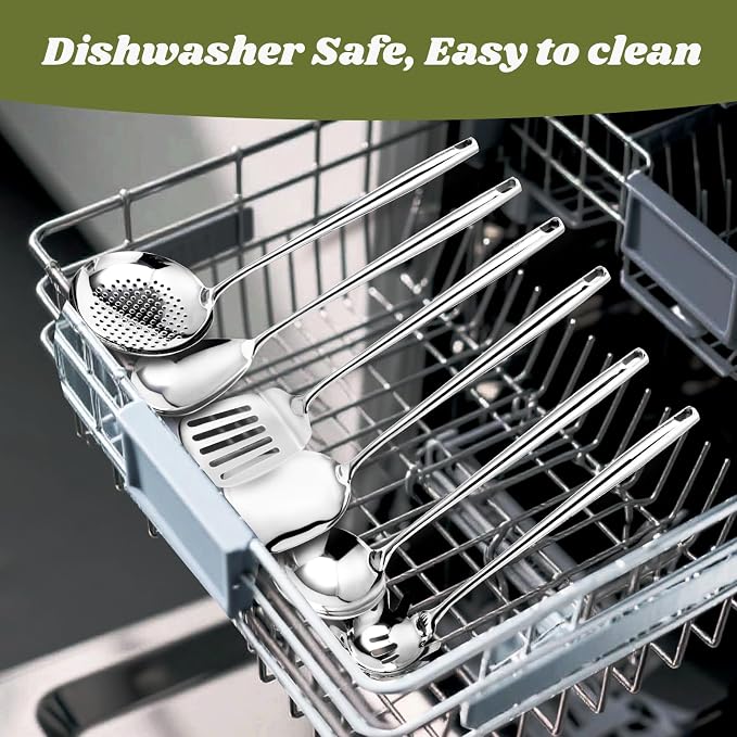 VALESKA 6PCS Stainless Steel Cooking Utensils Set, 18/10 Metal Kitchen Utensils - Image 5