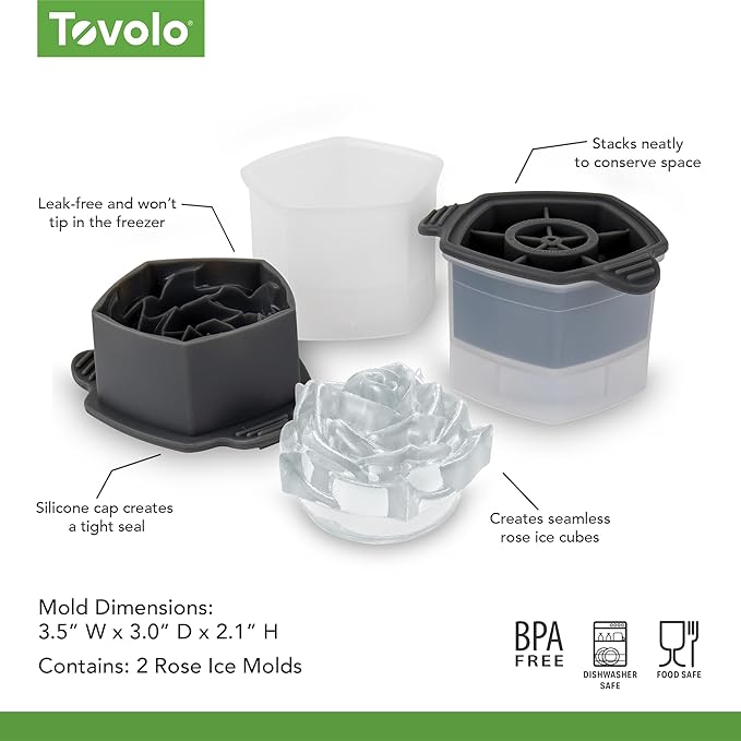 Tovolo Rose Ice Cube Mold Pack of 2 Large Craft Ice Molds - Image 6