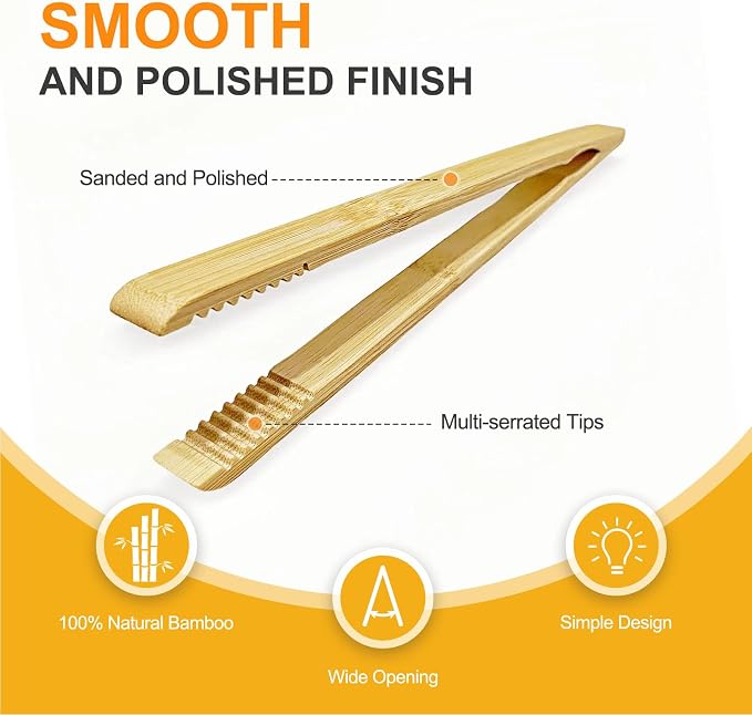 2 Pack Premium Bamboo Toaster Tongs, 10 Inches Natural Wooden Tongs - Image 4