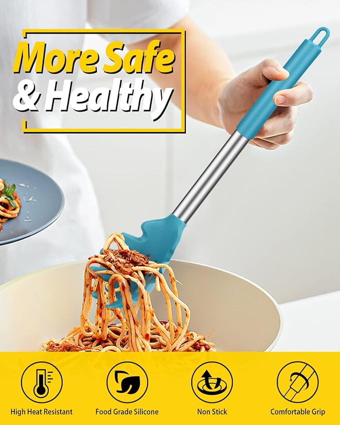 Silicone Pasta Fork and Ladle Spoon Set, Large Non Stick Kitchen Utensils - Image 3