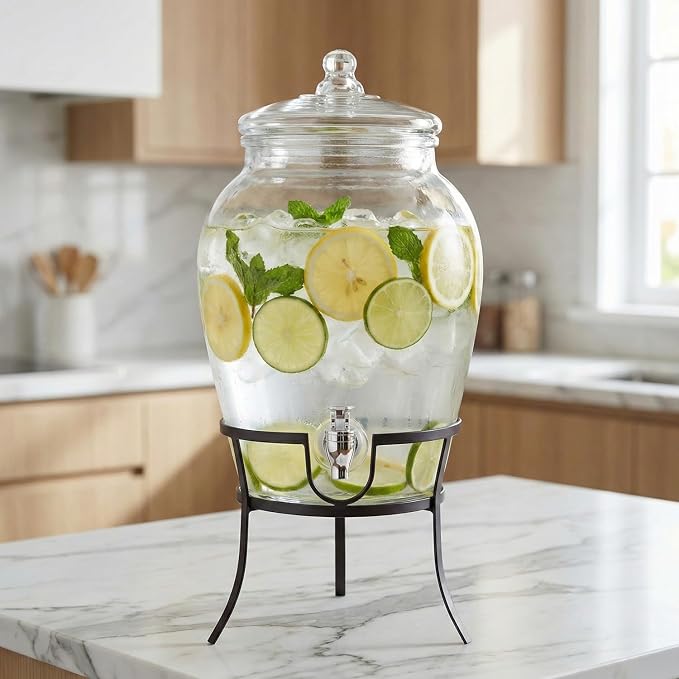 Style Setter Beverage Dispenser Cold Drink Dispenser Glass Jug, Metal Stand & - Image 3