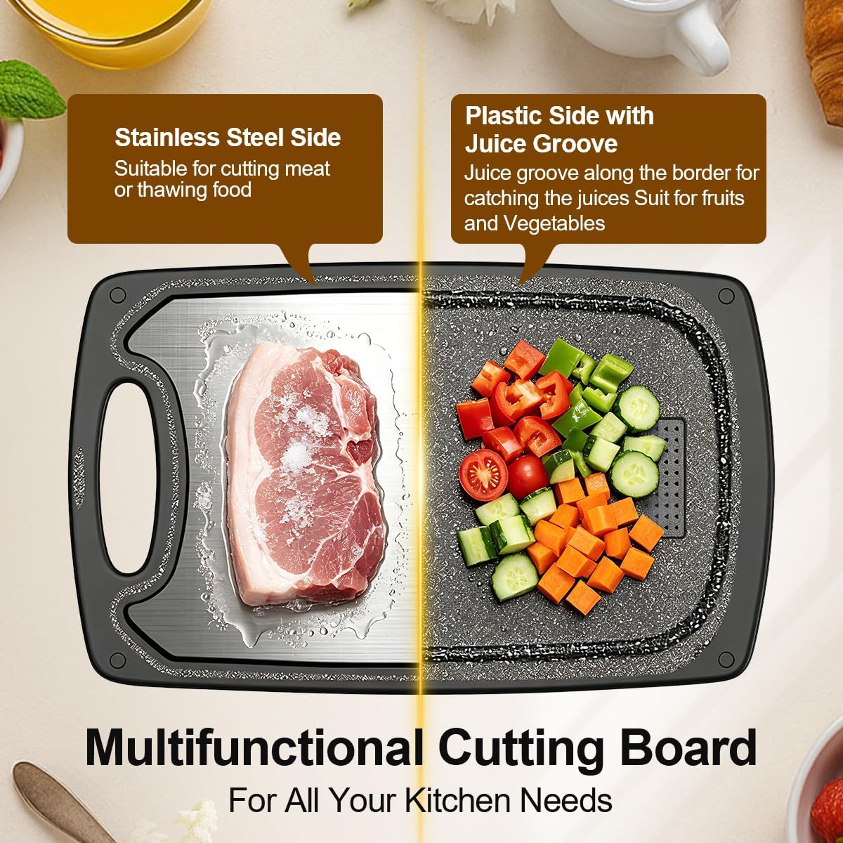 Viretang Small Stainless Steel Cutting Board,Dishwasher safe,Grinding