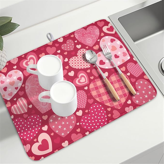Valentine's Day Dish Drying Mat 18 x 24 Inch Heart Shaped Pattern Dish Drying - Image 8