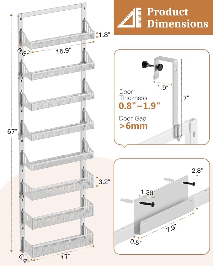 POKIPO Over the Door Pantry Organizer 8-Tier, Large Metal Door Spice Rack - Image 7