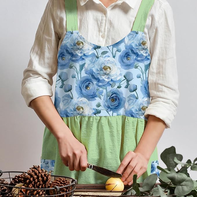 Uaussi Cotton Linen Apron Cross Back Work Apron - Image 2
