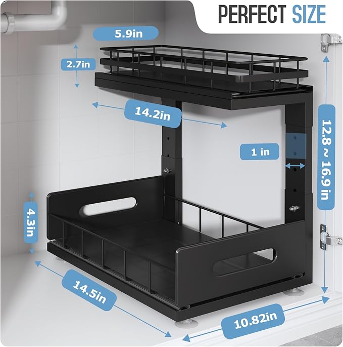 Under Sink Organizer Upgrade To Professional Rails, 2-Tier Dual Pull Out - Image 6