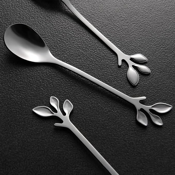 AnSaw Elegant Silver Leaf Coffee Spoons - Image 5
