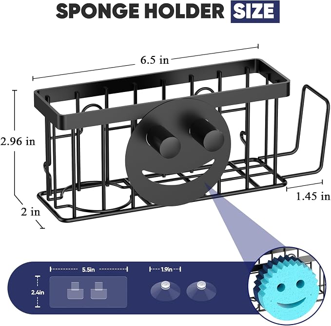 MURLONG Sponge Holder for Kitchen Sink, Sink Caddy Smiley Face, 4-in-1 Sponge - Image 2