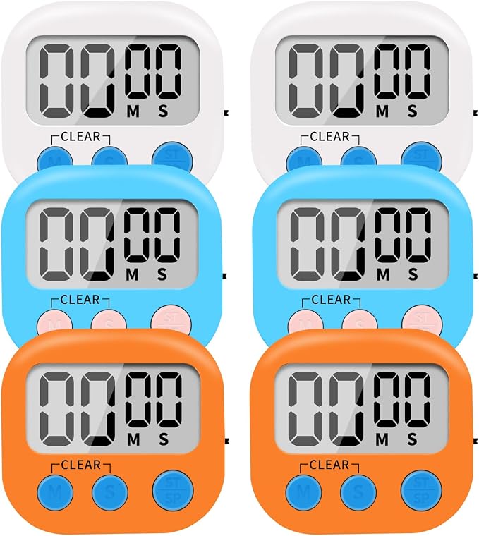 6 Pack Small Digital Kitchen Timer Magnetic Back and ON/Off Switch, Minute by LinkDm