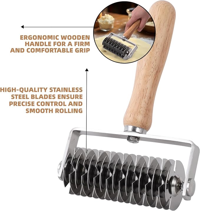 Pastry Lattice Roller Cutter, Stainless Steel Lattice Dough Cutter Wood Handle - Image 4