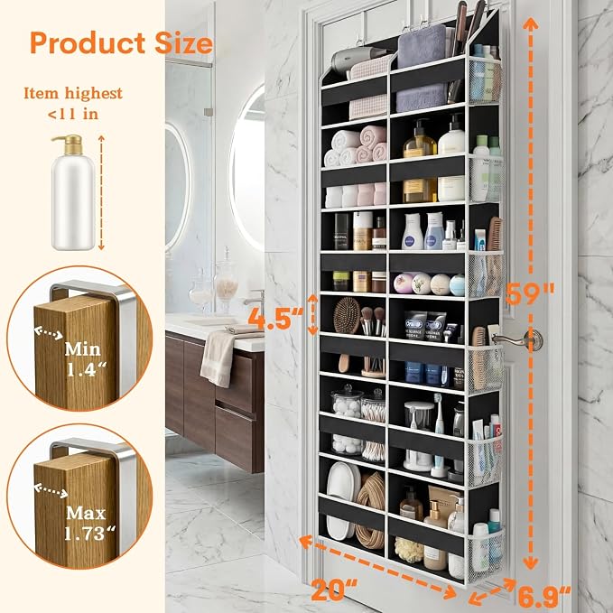 Over The Door Organizer 6 Tiers, Extra Large Behind Door Storage of 12 - Image 4