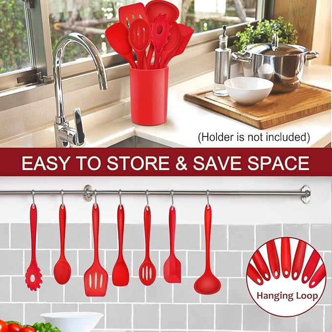 P&P CHEF Silicone Cooking Utensils Set of 7, Heat-proof Kitchen Utensils Set - Image 6