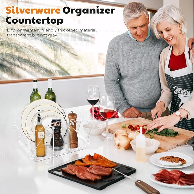 Scalloped Silverware Organizer. Acrylic Utensil Caddy.Heavy-Duty Countertop - Image 6