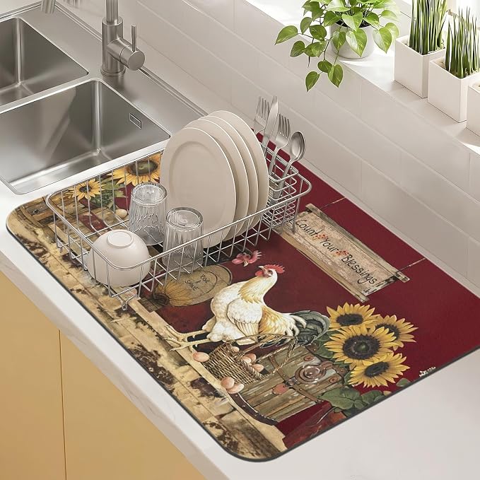 Kitchen Countertop Dish Drying Mat, Super Absorbent Coffee Bar Mat by Kuyig+Home