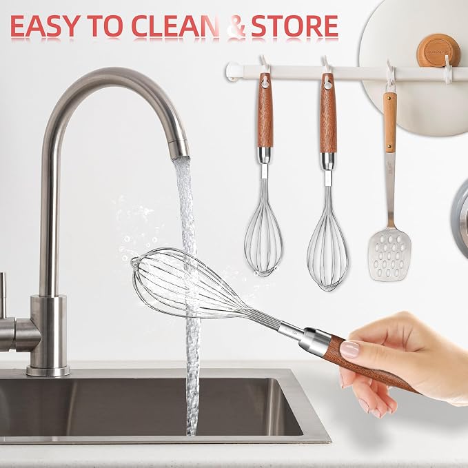 Whisk for Cooking, Stainless Steel Wire Wooden Handle Kitchen Multi Function - Image 7