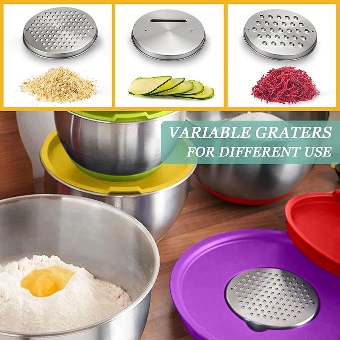 Wildone Mixing Bowls with Airtight Lids, 3 Grater Attachments, Measurement - Image 3