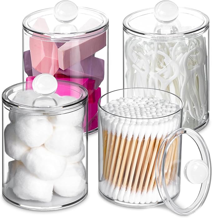 XIPENGKEJI 4 Pack Qtip Holder, Canister Apothecary Jar Set, Bathroom Jars by XIPENGKEJI