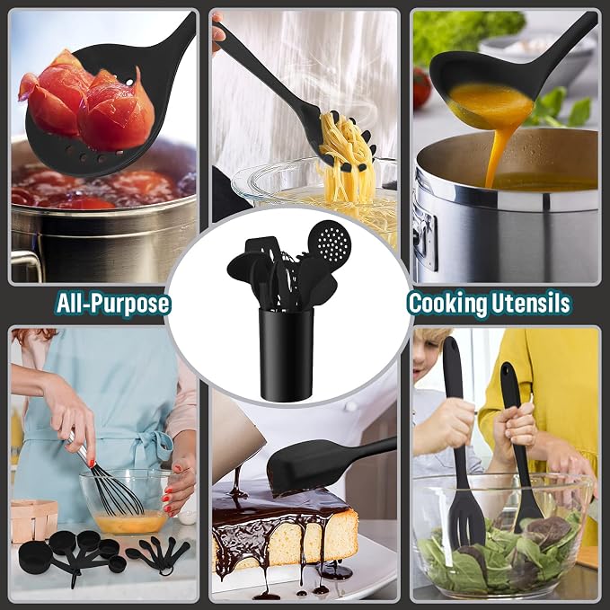 Silicone Kitchen Utensils Set, E-far 23 Pcs Black Cooking Utensils Tools - Image 4