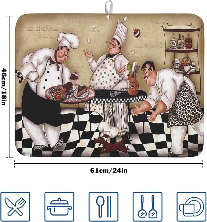 Fat Chef Dish Drying Mat For Kitchen Counter 18x24 Inch Microfiber Absorbent - Image 2