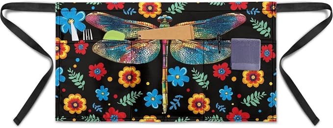 Server Apron with 3 Pockets, Waterproof Oil Waitress Waiter Half Apron by Noprintge