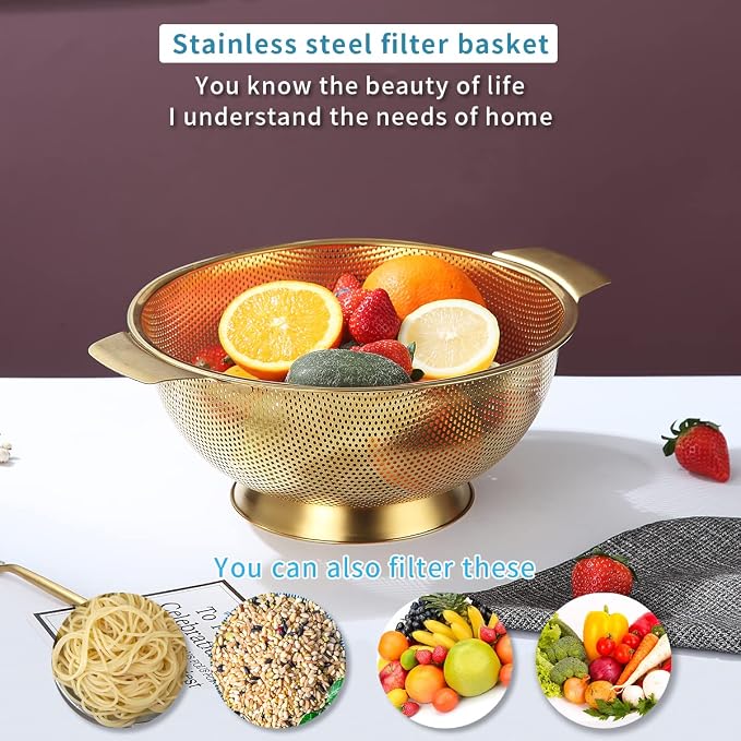 Kyraton Gold Colander 5 Quart, Professional Titanium Gold Plating Stainless - Image 2