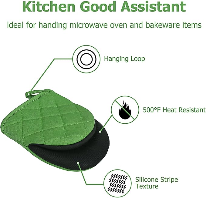 Short Oven Mitts, Heat Resistant 500°F, Silicone Grip Kitchen Gloves, Non-Slip - Image 5