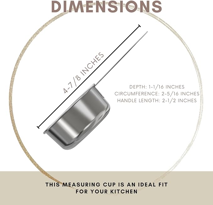 1/4 Cup Stainless Steel Measuring Cup | Sturdy Metal 60 ml | 60 cc | 2 oz | - Image 3