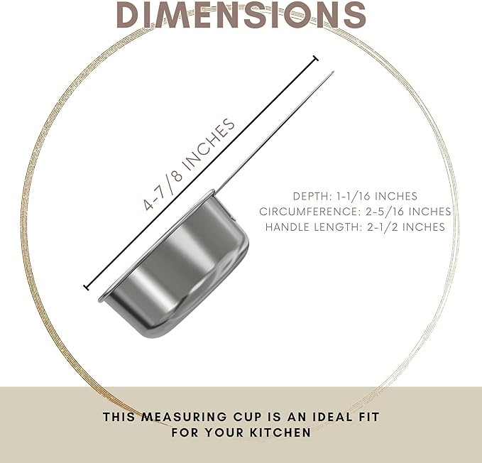 1/4 Cup Stainless Steel Measuring Cup | Sturdy Metal 60 ml | 60 cc | 2 oz | - Image 3