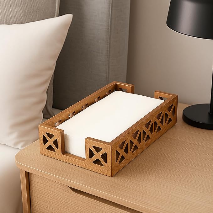 Acacia Wood Paper Towel Holder for Bathroom Counter Decor Trays Table Napkin - Image 8
