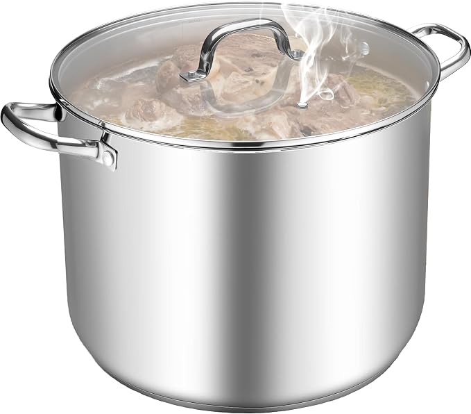 TeamFar Stainless Steel Stock Pot, 24QT Large Stockpot Tri-ply Bottom Cooking by TeamFar
