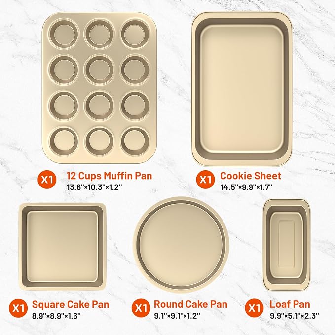 CasaCulina Baking Pans Set, 5-Piece Nonstick Bakeware Sets - Image 2