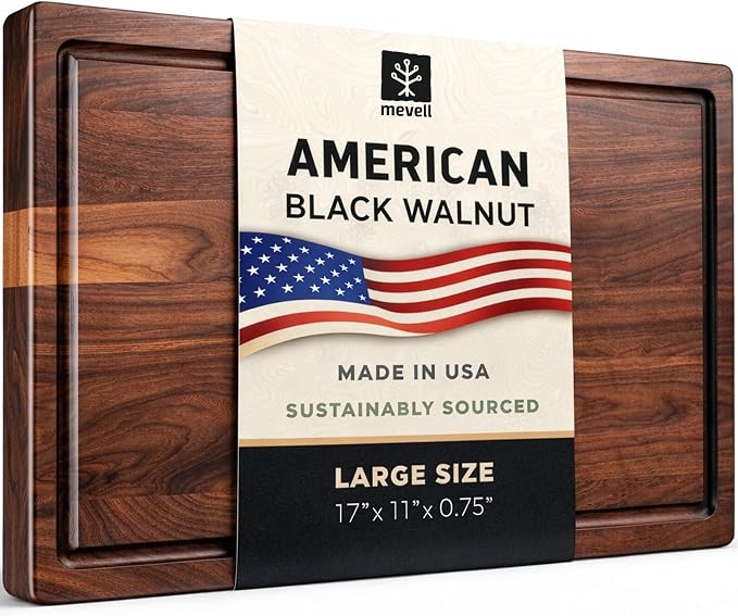 Walnut Wood Cutting Board for Kitchen, Reversible Wooden Cutting Board by Mevell