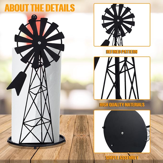 Vesici Windmill Paper Towel Holder Western Farmhouse Standing Paper Towel Roll - Image 4