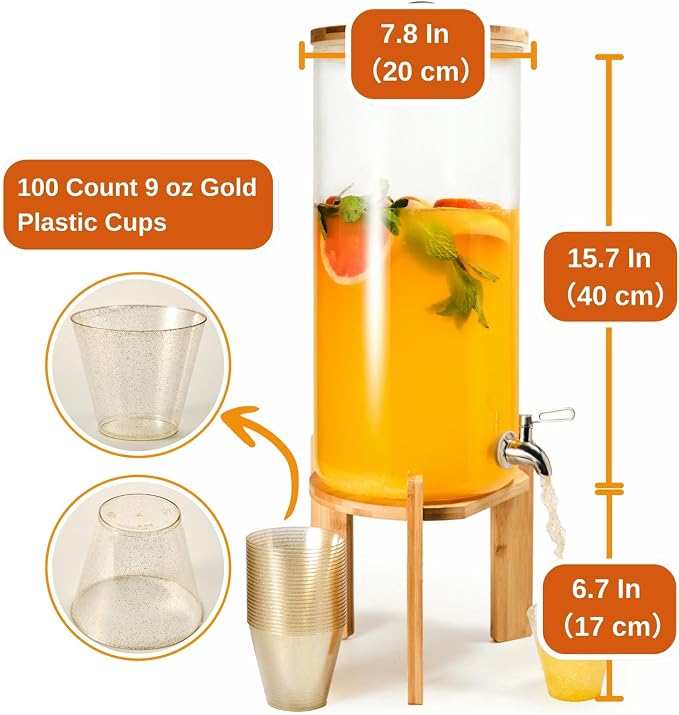 Glass Beverage Dispenser with Bamboo Stand and Lid, Iced 2.9 Gallon Drink - Image 5