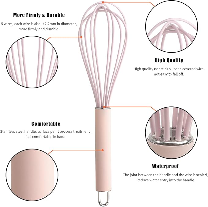 GorGin high temperature and easy to clean silicone whisk, 10 inch, grip good - Image 2